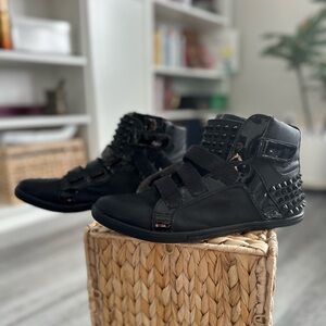 Aldo Mens Black Esal Studded Spiked High Top Sneakers Size 8